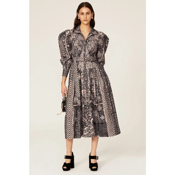 Ulla Johnson Lucinda Sculptured-Sleeve Printed Midi Dress Size 6